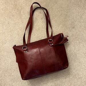 Diba True Genuine Red Leather Boho Contemporary Tote Bag